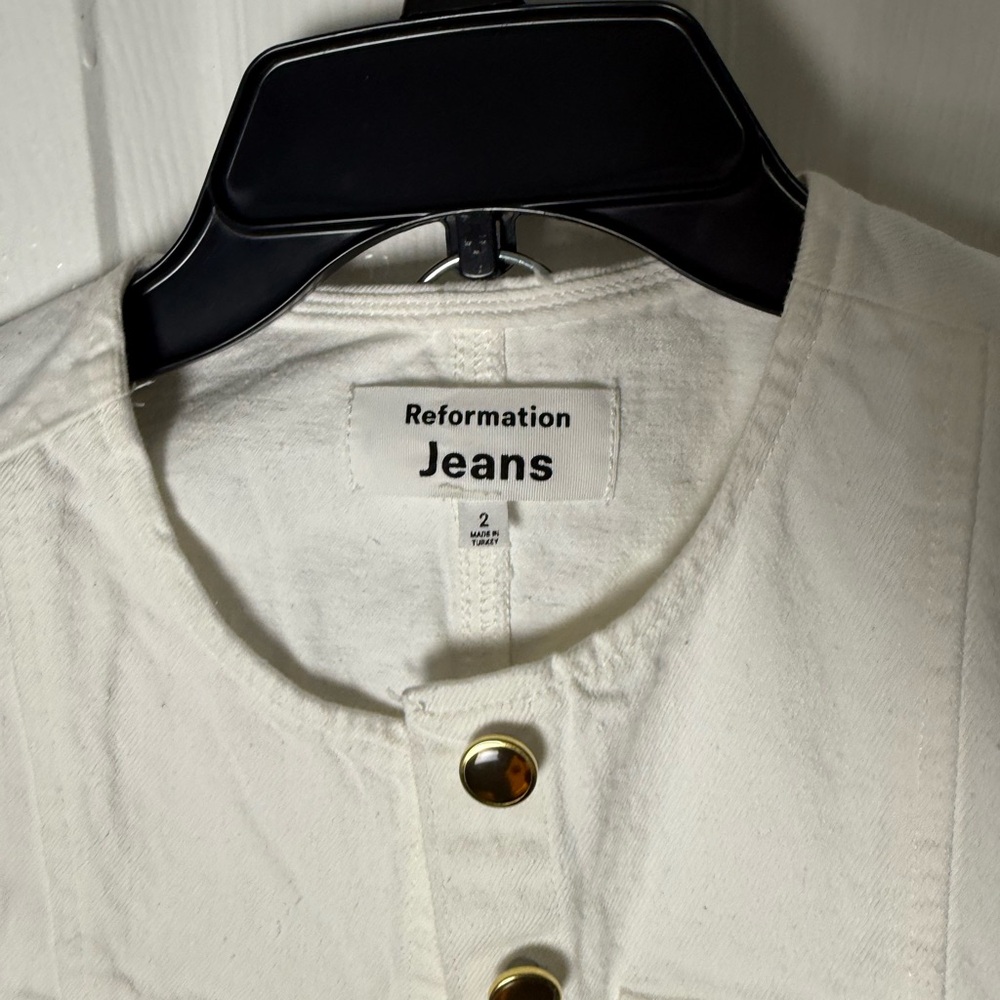 Reformation Cher Denim Two Piece Set in White 2 - Picture 12 of 13